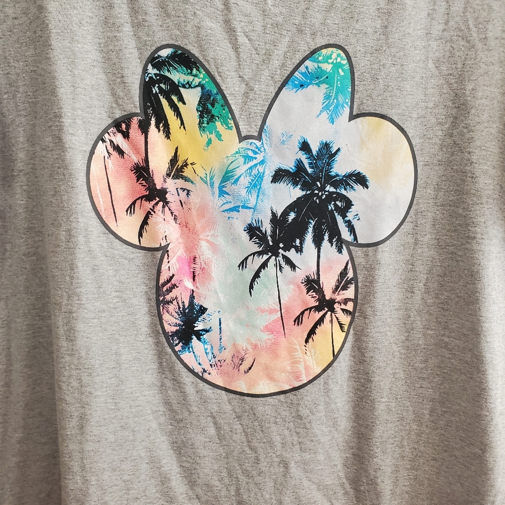 Disney NWT Minnie Mouse Grey Top Size 1X Palm Trees Tye Dye - Picture 2 of 5